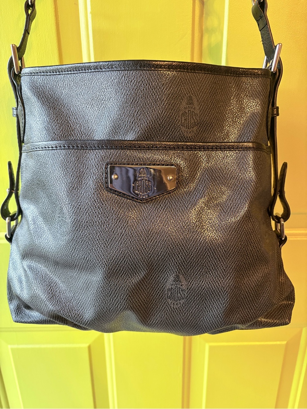 Mark Cross Black Crossbody Bag with Metal Plate Accent